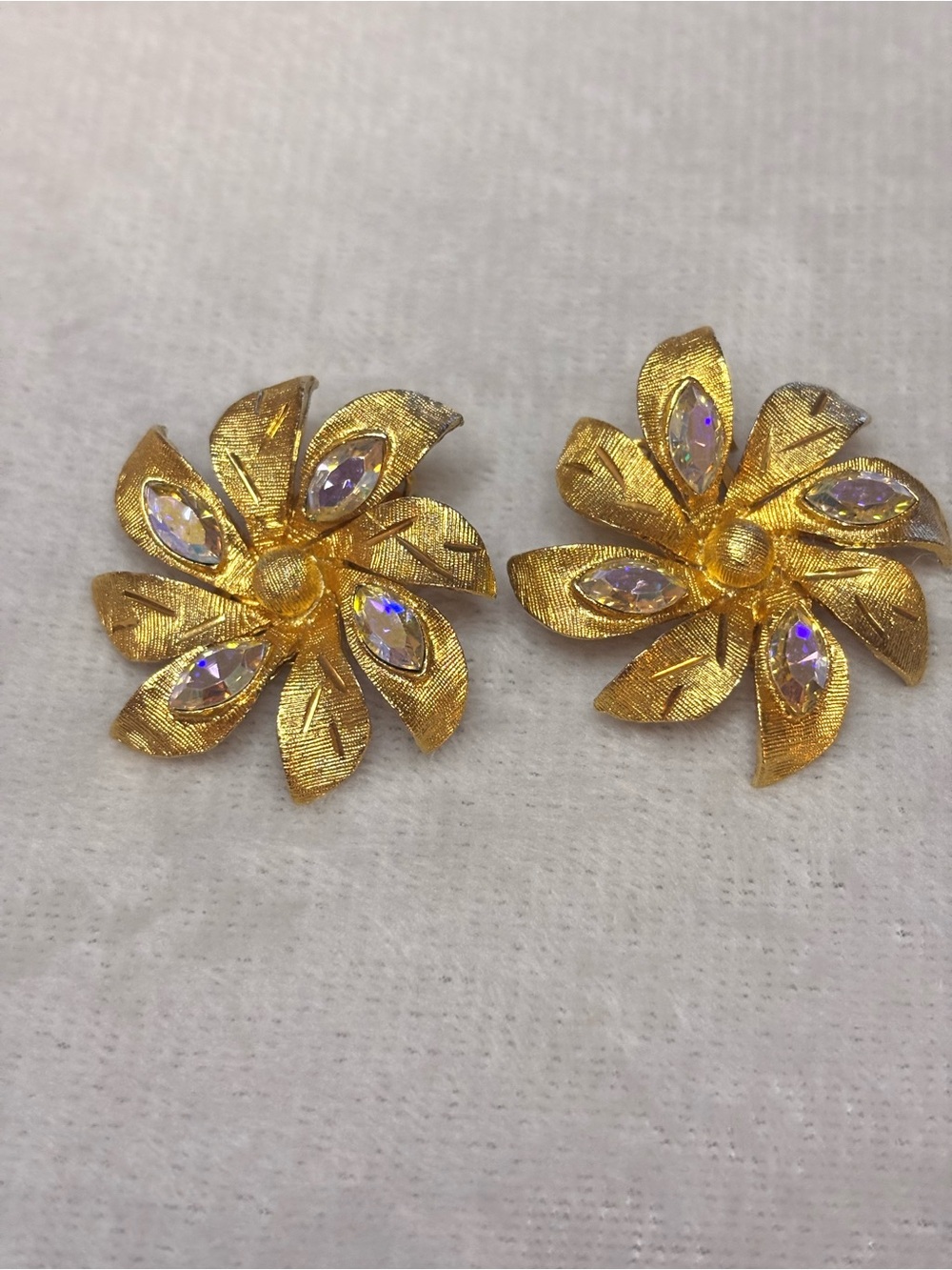 Vintage Kramer AB Rhinestone Floral Clip Earrings 1960s Signed